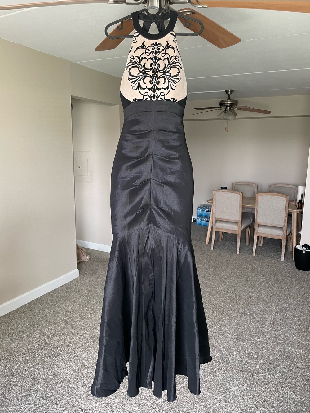 Blondie Nites Black and Ivory Halter Mermaid Prom Dress